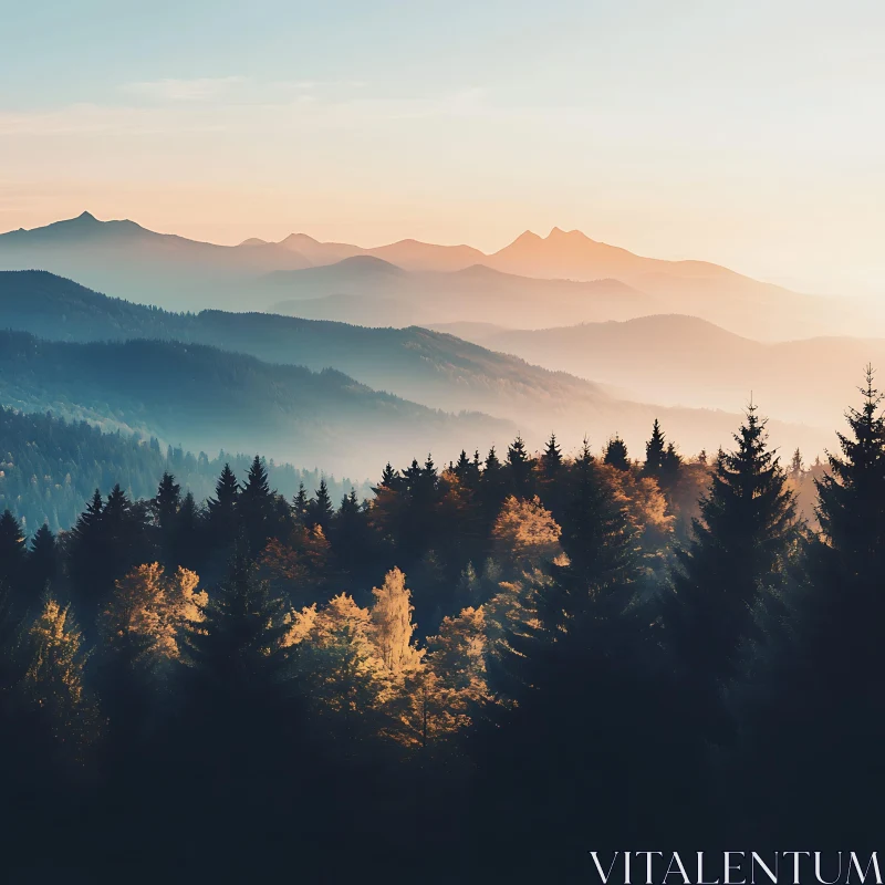 AI ART Misty Mountain Forest at Sunrise