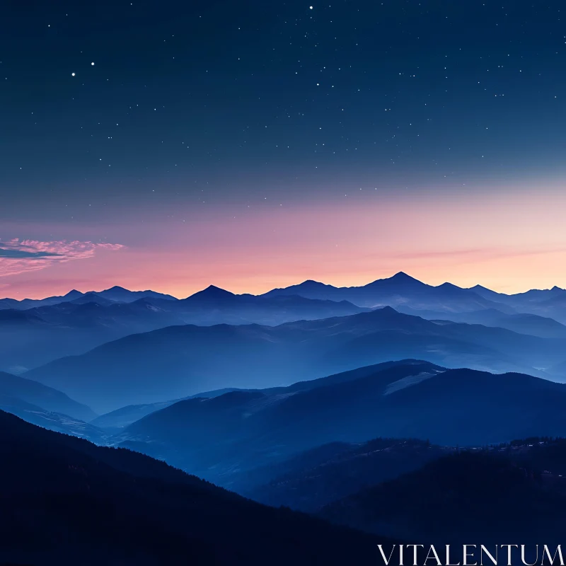 Nightscape of Mountain Ranges AI Image