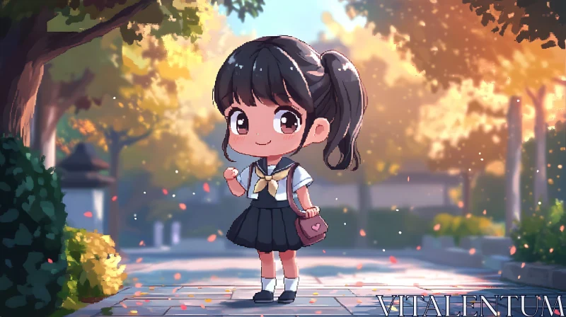 AI ART Cute Anime Schoolgirl in Chibi Style