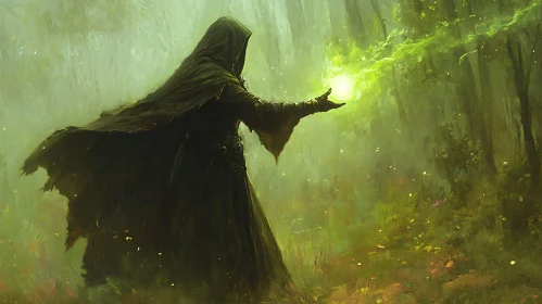 Mystical Forest Wizard with Glowing Orb