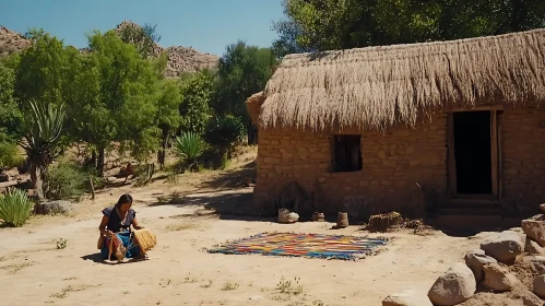 Woman Weaving Traditional Rug