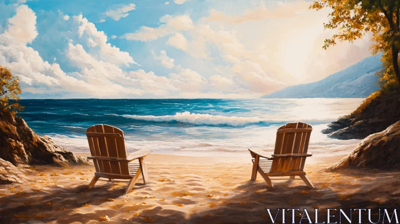 AI ART Seaside Relaxation: Two Chairs on the Beach