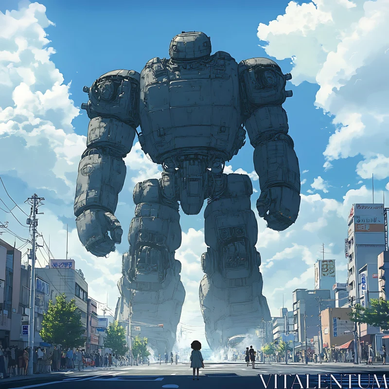 AI ART Colossal Mech in Urban Landscape