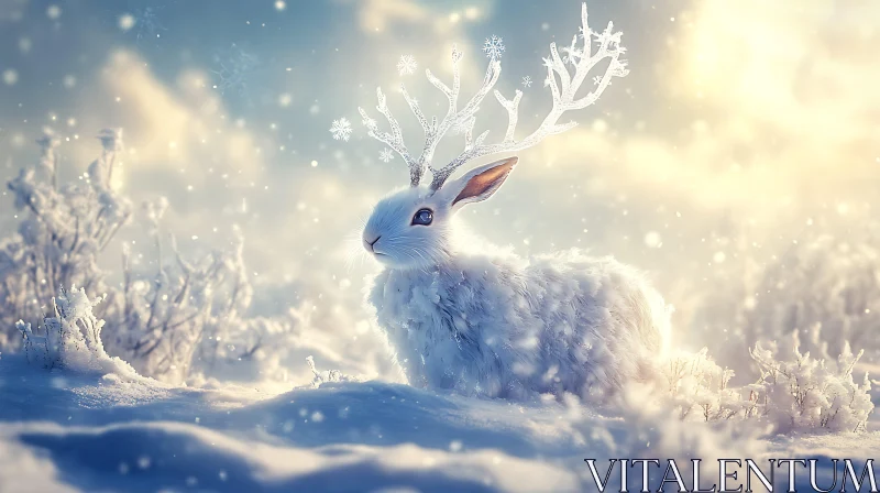 Snowy Hare with Crystal Antlers AI Image