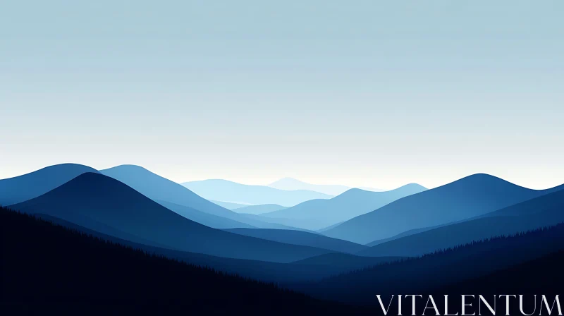 AI ART Layered Blue Mountain Landscape