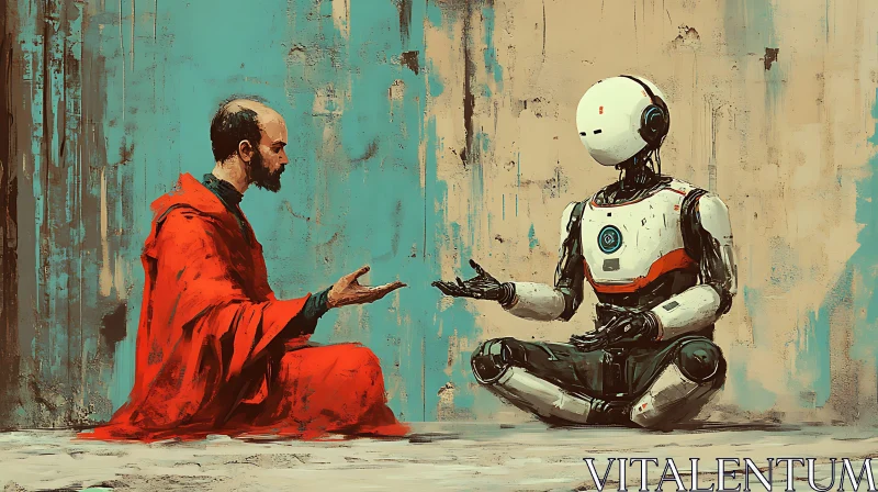 Monk and Robot in Meditation AI Image