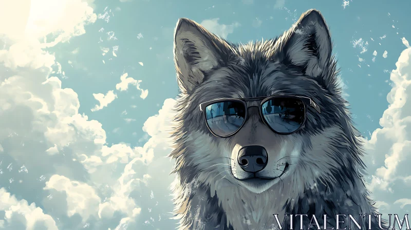 AI ART Wolf in Shades Sky Reflection