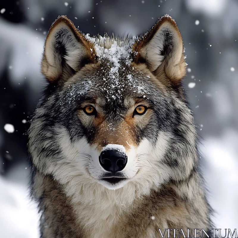 Snowy Wolf Face Close-Up AI Image