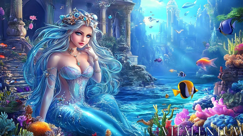 AI ART Mystical Mermaid in a Coral Reef