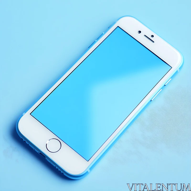 Stylish Blue Smartphone Lying on a Blue Surface AI Image