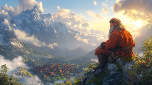 Old Man Overlooking Mountain Village