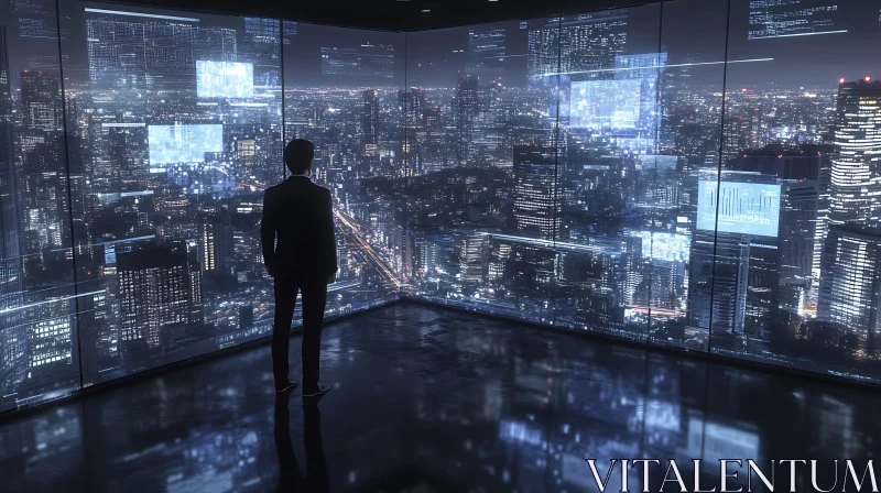 Man Staring at Futuristic Cityscape AI Image