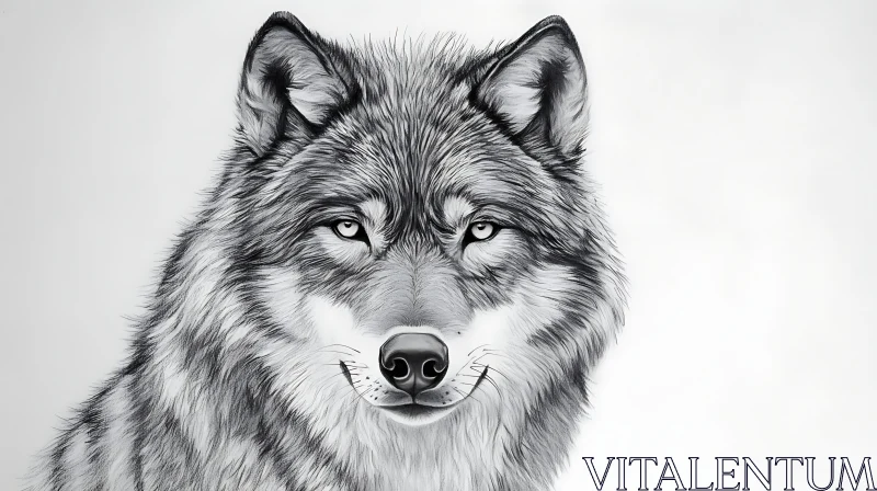 AI ART Detailed Wolf Face in Black and White