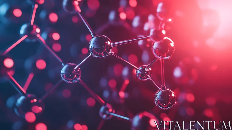 Molecular Network with Red and Blue Lights AI Image