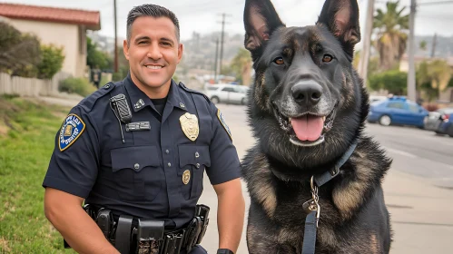 Police Officer and Loyal German Shepherd