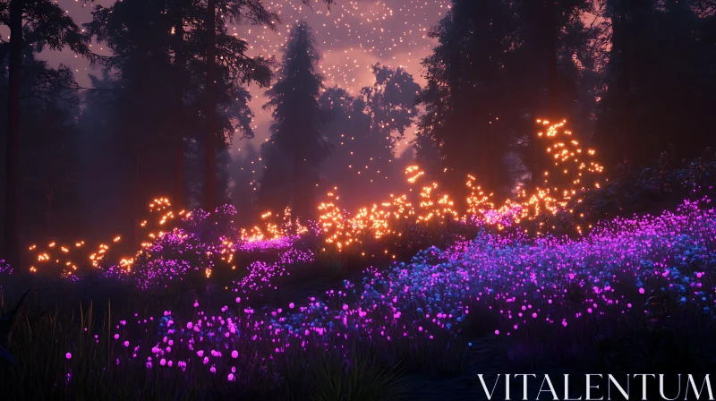 AI ART Magical Night in the Forest with Glowing Flowers