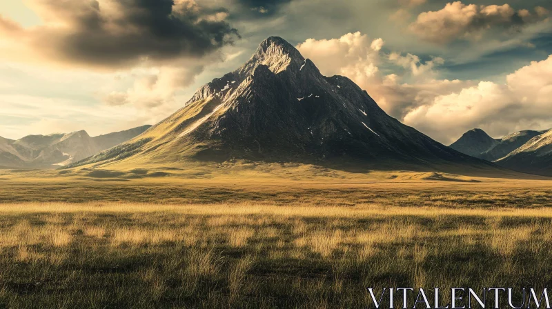 Mountain and Field Golden Landscape AI Image