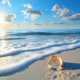 Tranquil Beach Scene with Seashell