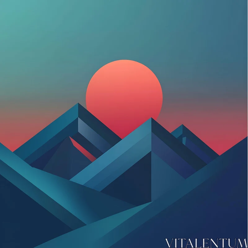 Abstract Mountain Sunset Scene AI Image