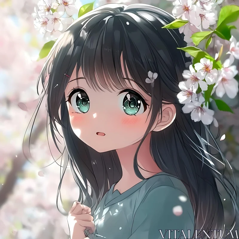 Anime Girl with Cherry Blossoms AI Image