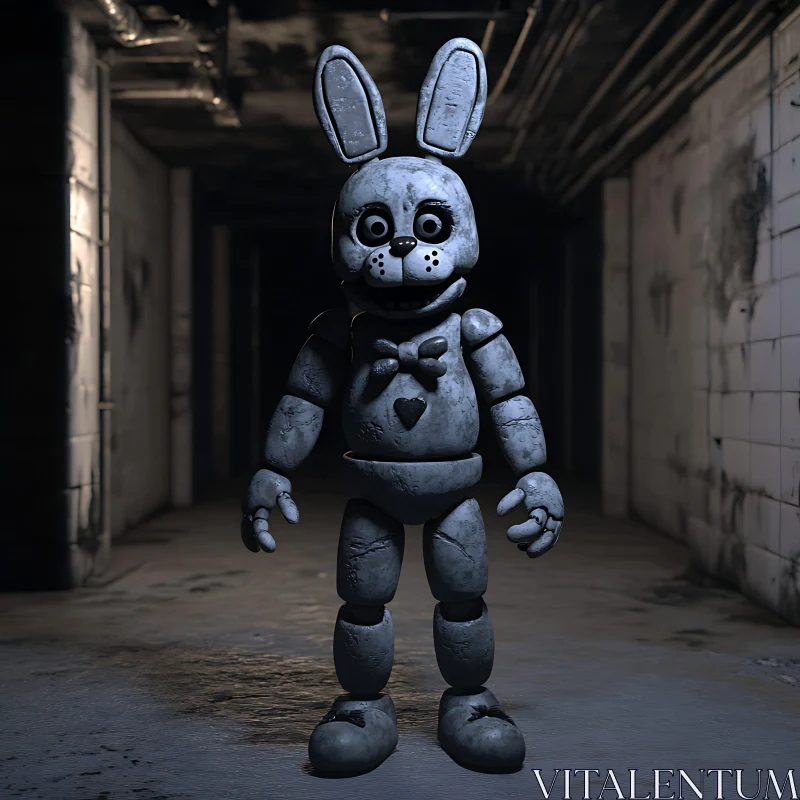 AI ART Stone Rabbit Animatronic in Dim Corridor