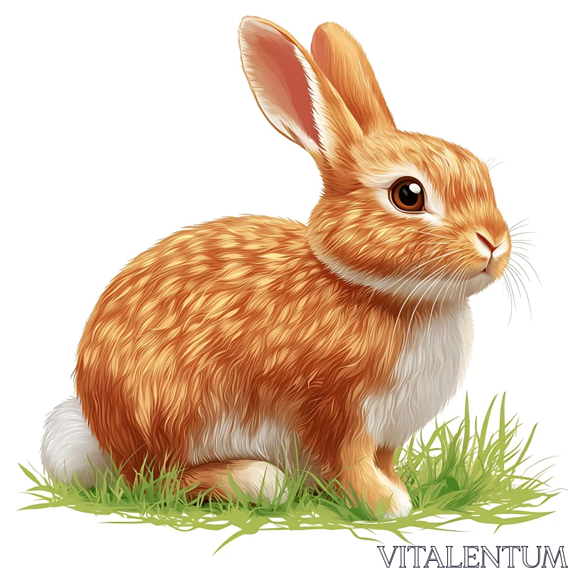 Cute Rabbit on Grass - Digital Art AI Image