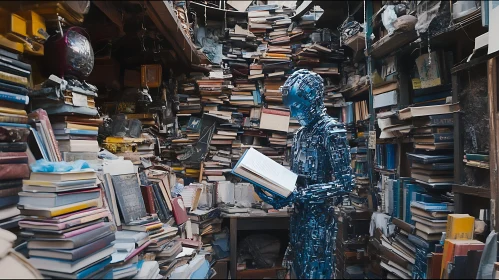 Blue Robot Reading Book