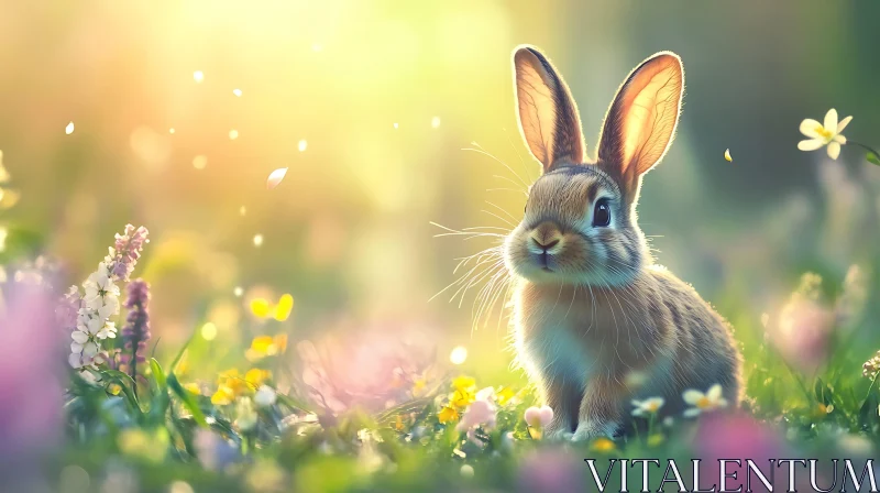 Whimsical Bunny Portrait in Floral Setting AI Image