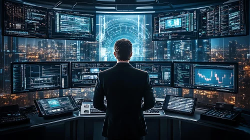 Man Analyzing Data in a Control Room