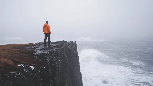 Man on Cliff Overlooking Ocean