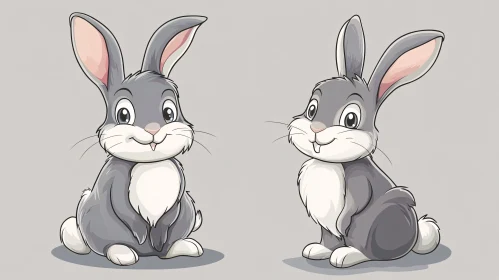 Charming Cartoon Bunnies Grey Fur