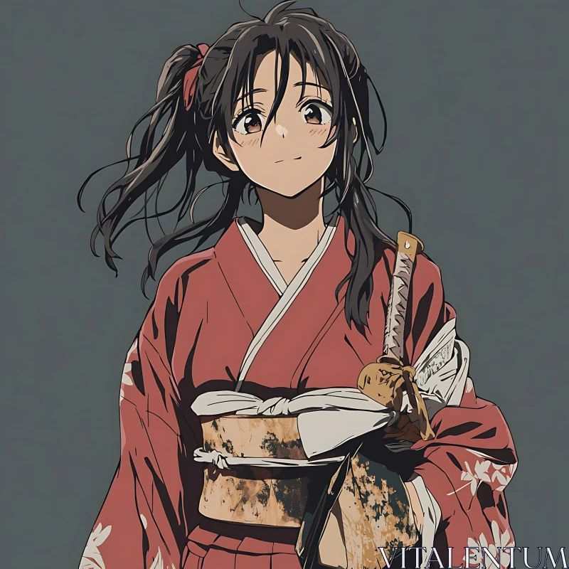 Samurai Girl in Traditional Clothing AI Image