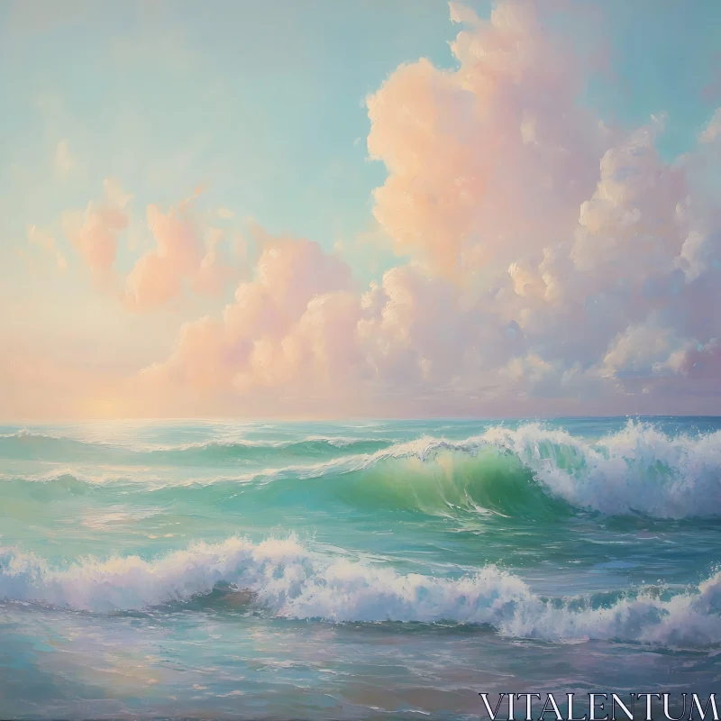 Calm Ocean Waves Under Pastel Sky AI Image