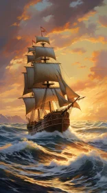 Sunset Voyage - Glorious Ship in the Ocean