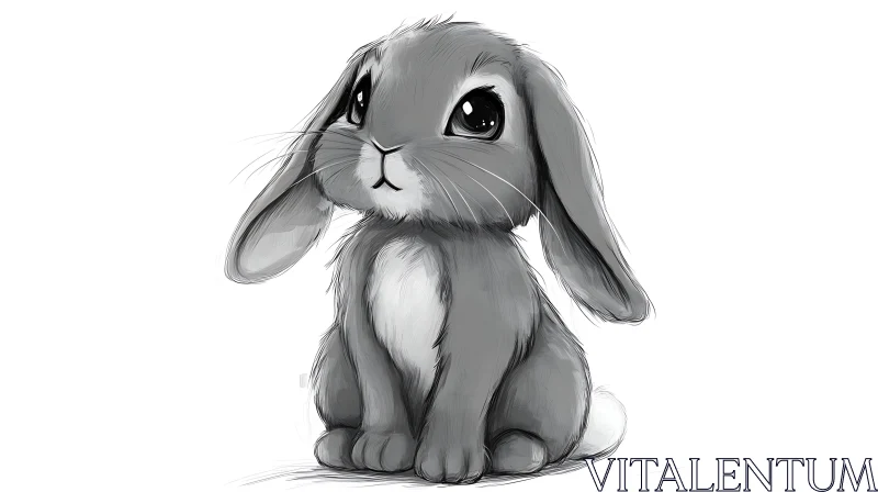 Charming Bunny Portrait in Grey Tones AI Image