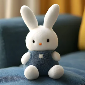 Adorable White Bunny Toy with Denim Outfit