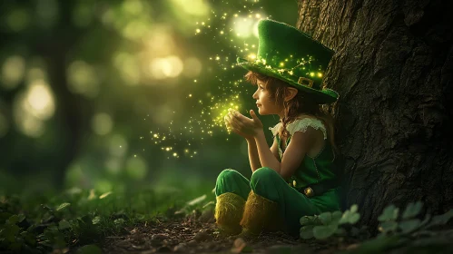 Magical Leprechaun Girl in the Woods