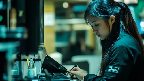 Serene Portrait of Woman Concentrating