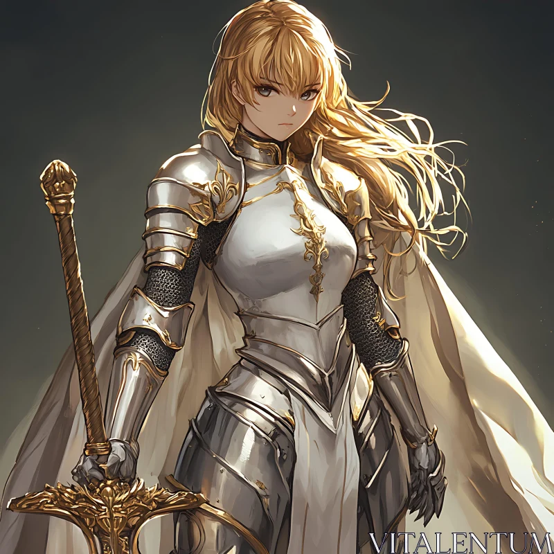 Majestic Female Knight Holding Sword AI Image