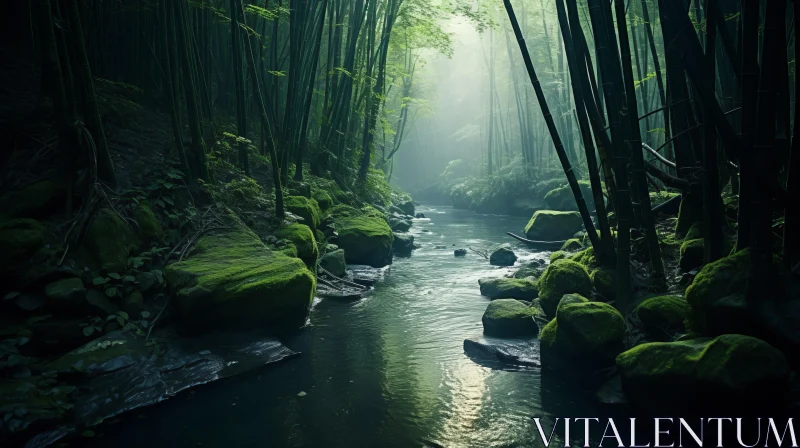 Misty Emerald Bamboo Forest: An Ethereal Japanese Landscape AI Image
