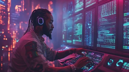 Cyberpunk Coder in Neon Metropolis