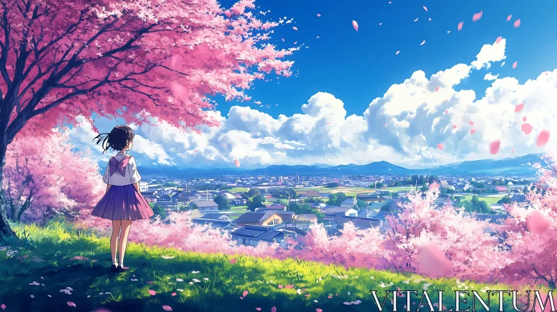 AI ART Anime Girl Under Cherry Blossom Trees