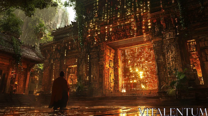 Monk at Temple Ruins AI Image