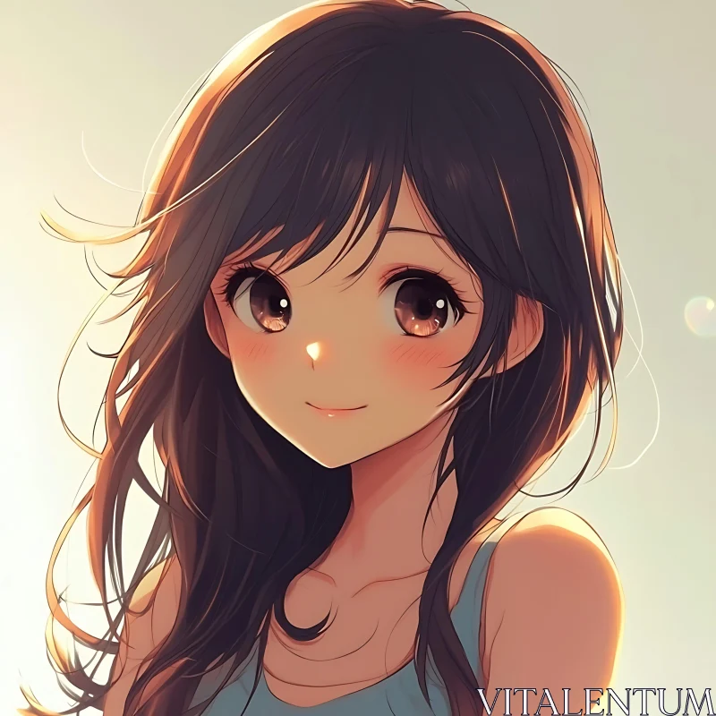 Smiling Anime Girl in Gentle Light AI Image