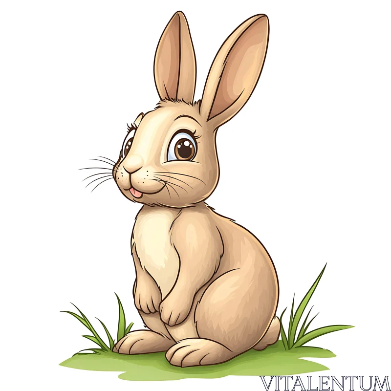 Cartoon Bunny on Green Grass AI Image