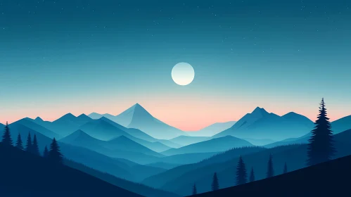 Serene Mountain Landscape at Night