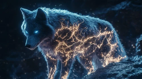 Mystical Electric Wolf with Radiant Blue Glow