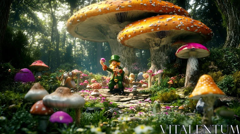 AI ART Whimsical Mushroom Forest with Leprechaun