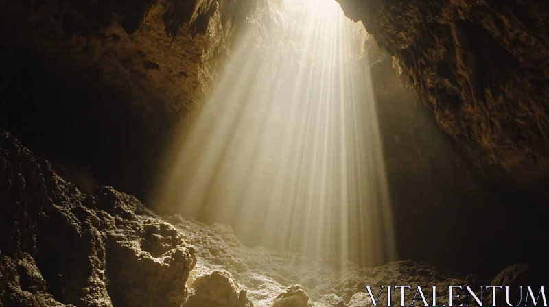 Sunlight Breaking Through a Cave's Ceiling AI Image