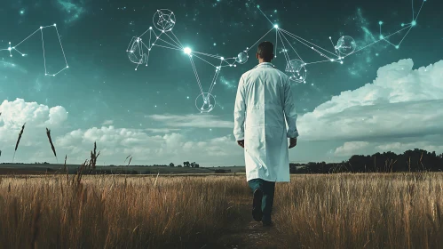 Man in Lab Coat Field Sky